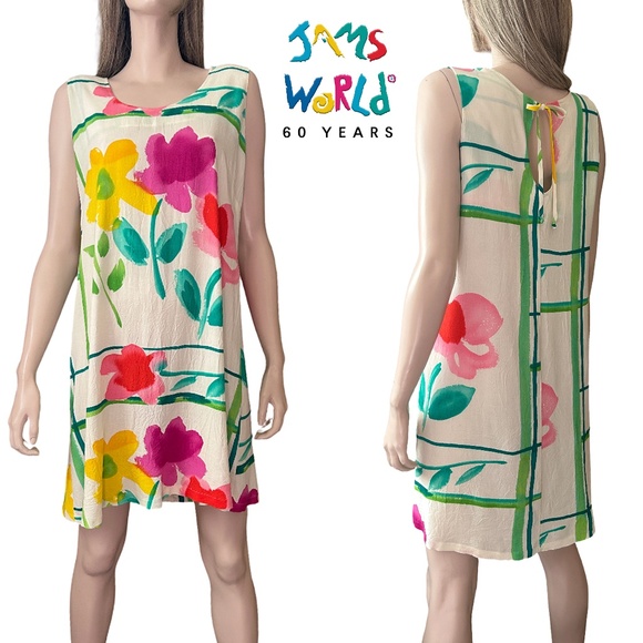 James World Floral Shift Dress Flower Box Colourful 100% Rayon Sleeveless RARE - Picture 1 of 15